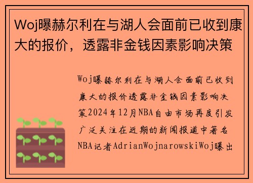 Woj曝赫尔利在与湖人会面前已收到康大的报价，透露非金钱因素影响决策