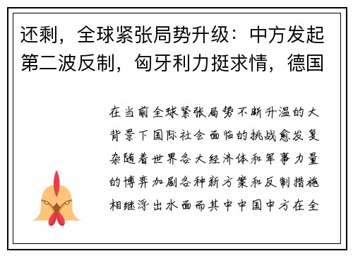 还剩，全球紧张局势升级：中方发起第二波反制，匈牙利力挺求情，德国新方案浮出水面